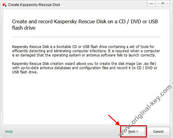 پنجره ساخت Kaspersky Rescue Disk