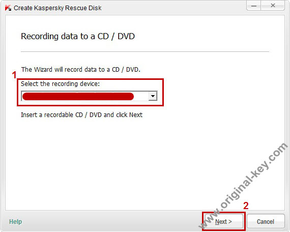 پنجره تعیین دستگاه رکورد کننده فایل دیسک نجات