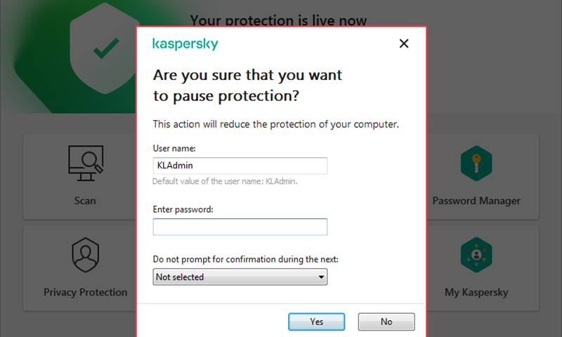 kaspersky password protected